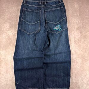 kikwear y2k dark wash super baggy 13 inch leg opening embroidered jeans